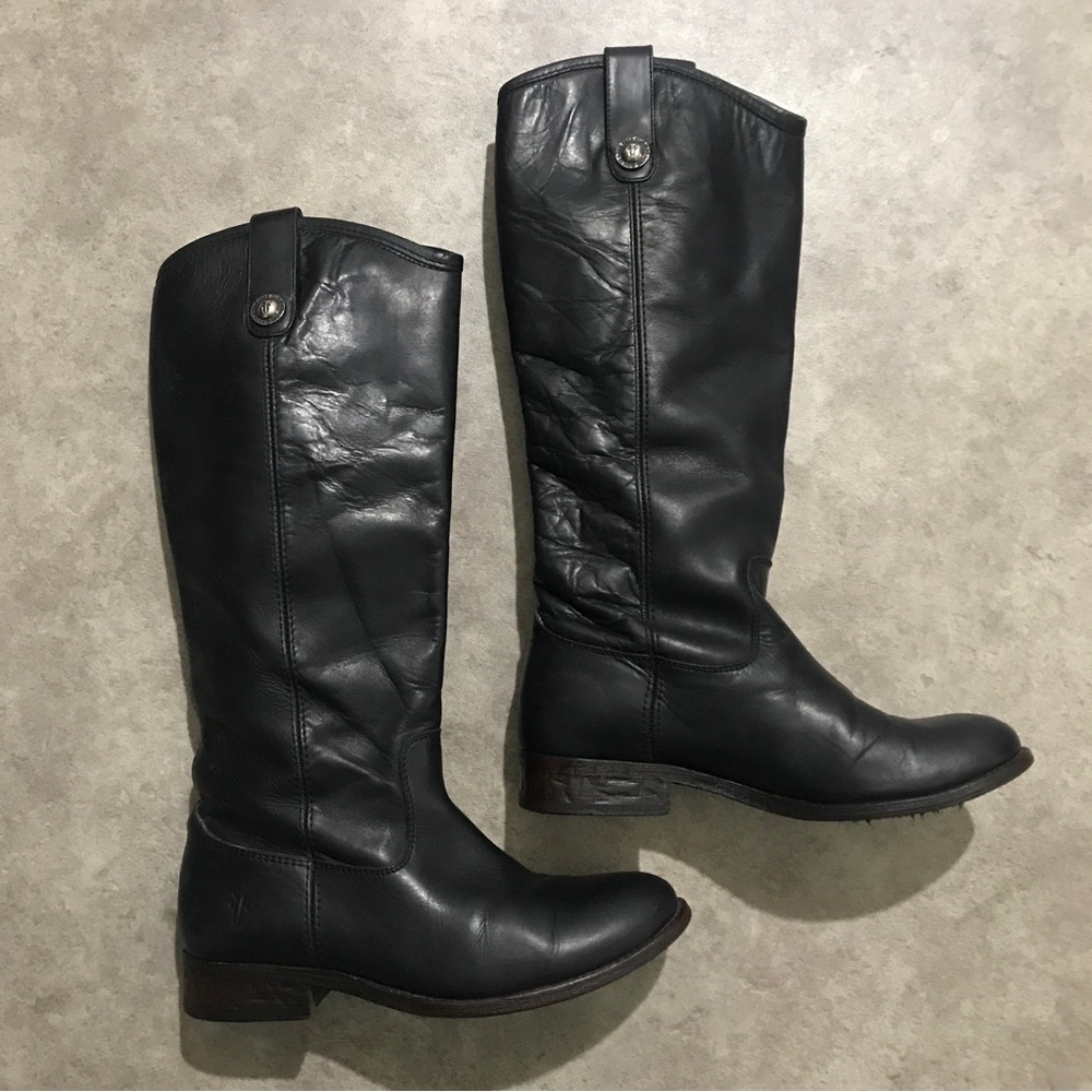 Frye Melissa Tall Button Black Leather Boots Size 6